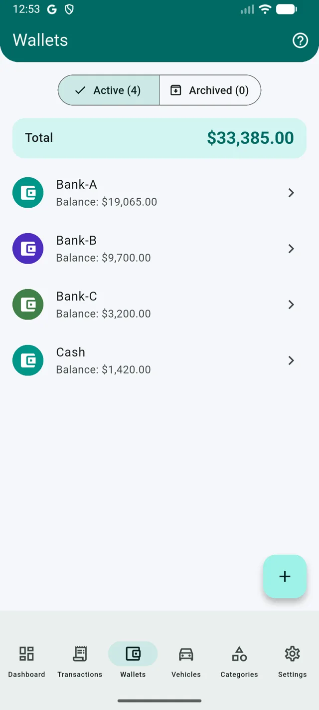 Wallets list